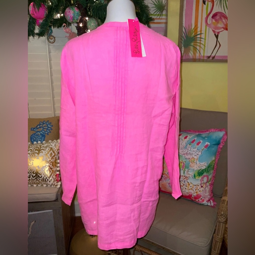Lilly Pulitzer NWT Sarasota Seacoast Linen Tunic Pink Isle Size XL - Picture 3 of 9